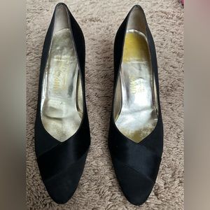 Salvatore Ferragamo Black Satin Heels